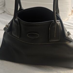 Tod's Vintage Girelli Cape Black Pebbled Leather Satchel Bag Made In Italy